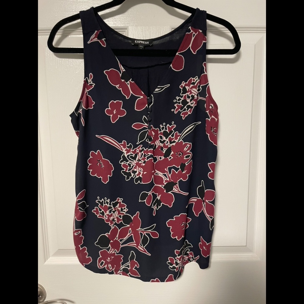 Express Navy and Burgundy Floral Tank